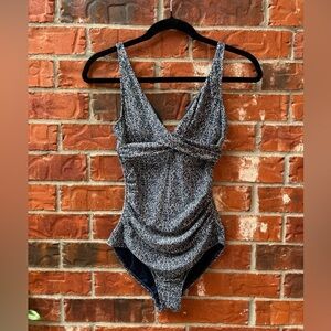 Nip Tuck 4 Multifit Cup Blue Printed Faux Wrap One Peice Swim Bathing Suit